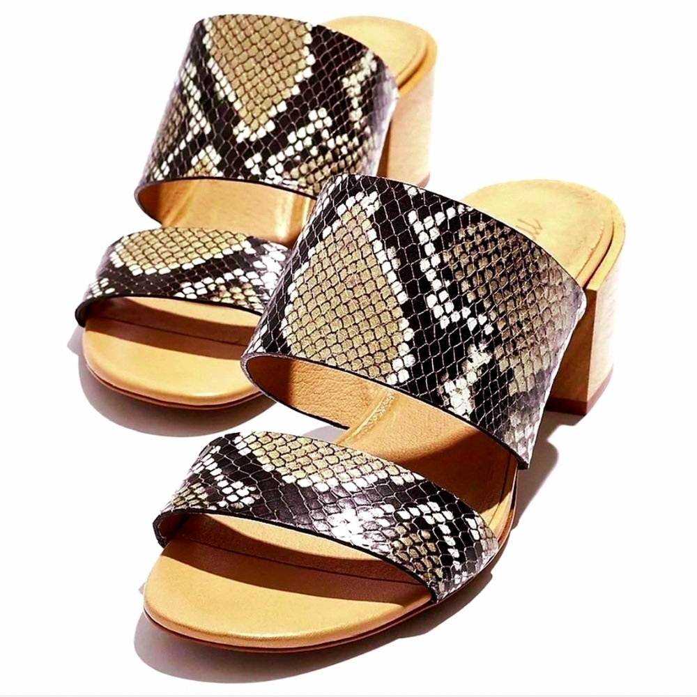 Madewell The Kiera Slip On Block Heel Mule Sandal in Snake Size 8.5